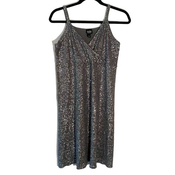 Eileen Fisher size Small Petite Gray Sequin Silk Sleeveless Short Party Dress - Picture 1 of 7